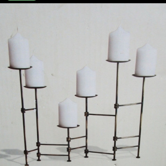 Large 21.25" 6 CANDLE HOLDERS METAL PIN BASE FOR COLUMN CANDLE - Picture 6 of 6